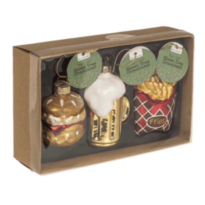 Glazen kerstballen fastfood set van 3