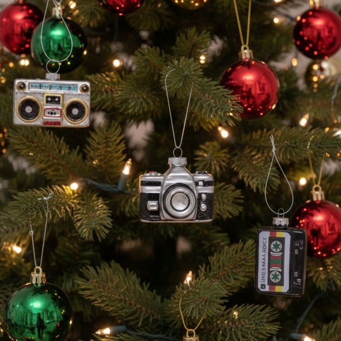 Retro glazen kerstballen – Cassette, Camera & Recorder