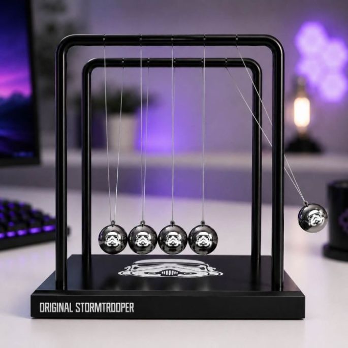 Stormtrooper Newton’s Cradle - 5 Lasergegraveerde Metalen Ballen