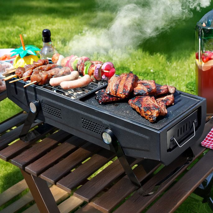 2 in 1 compact barbecue zwart