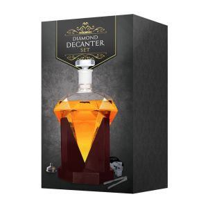 Diamant Whiskey Karaf 850ml – Luxe Decanter met Houten Voet & Accessoires