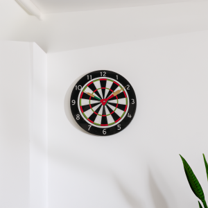 Darth Clock placed on a wall in a game room or sports-themed space.