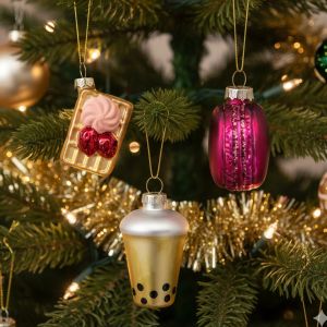 Glazen kerstballen set - Bubble Tea, Macaron, Wafel