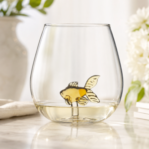 Goldfish in a Glass sfeerfoto met blauwe drank en aquarium achtergrond