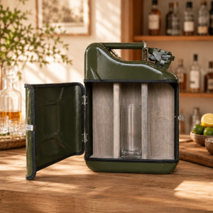 Groene jerrycan giftset met houten indeling in warme barsetting