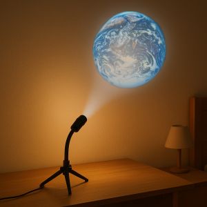 Projection lamp, Earth & Moon, alu + ABS material, on tripod
