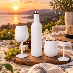 Wine Tumbler Set Wit - 3-Delig - 750ml Fles & 2x 300ml Bekers 