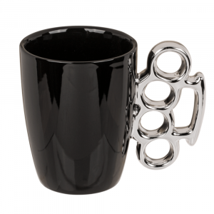 Boxbeugel Mok - Stoere Mokken Set - Zwart/Zilver - Uniek Knuckle Duster Design - Perfect voor Koffie of Thee - Originele Geschenkideeën