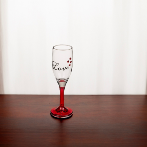 Champagne glazen met hartjes - Hartjes bedrukking - Met rode poot - Love Champagneglazen - Champagneglas van glas