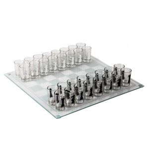 Shotglass Chess Set - Schaak Drankspel - Incl. 32 Shotglaasjes met Schaakafdrukken - 35 x 35cm - Shot Schaakspel