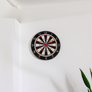 Darth Clock placed on a wall in a game room or sports-themed space.