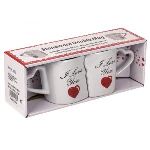 I Love You Double Mok - Romantisch Koffiegenot - Hartvormige Oren & Liefdevol Design - Liefdesmok - Perfecte Valentijnscadeau Dubbele Mok