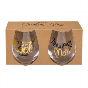 Leuke glazen 'Super mom' & 'Daddy cool' - Cadeau voor je ouders - Leuke verpakking - Cadeau idee