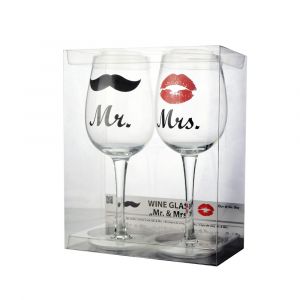 Mr. & Mrs. Wijnglazen - Set van 2 - 430 ML - Perfect Valentijns Cadeau - Grote Wijnglazen