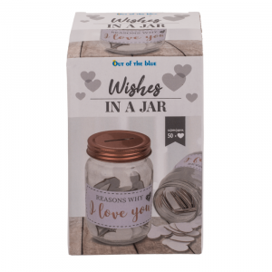 Glazen Weckpot 'Reasons why I love you' - Met 50 mini hartjes - Ca. 12 x 7,5 cm - Valentijns cadeau - Liefdes geschenk