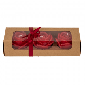 Rozen kaarsen - Rood - Set van 3 - Ca. 6 x 4 cm - Leuke kaarsen - Valentijns cadeau 