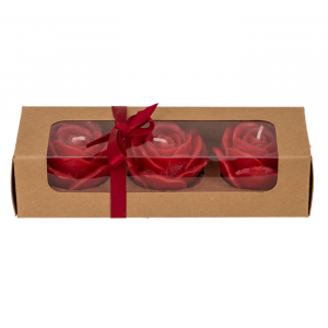 Rozen kaarsen - Rood - Set van 3 - Ca. 6 x 4 cm - Leuke kaarsen - Valentijns cadeau