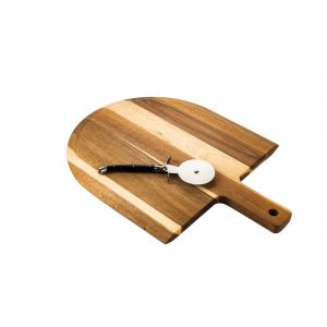Pizzasnijder Zwart met plank Acaciahout
