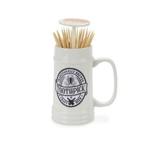 Tandenstoker houder - tooth pick holder - mini bier pul - wit - keramiek