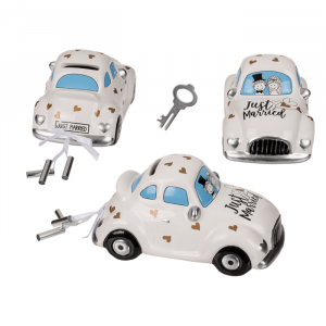 Spaarpot trouwauto - Sparen voor je trouwerij - 16 x 8 x 5 cm - Spaarpot met sleutel - Spaarpot trouwen