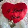 Rood kussen in de vorm van een hart - Met de bedrukking 'I love you'