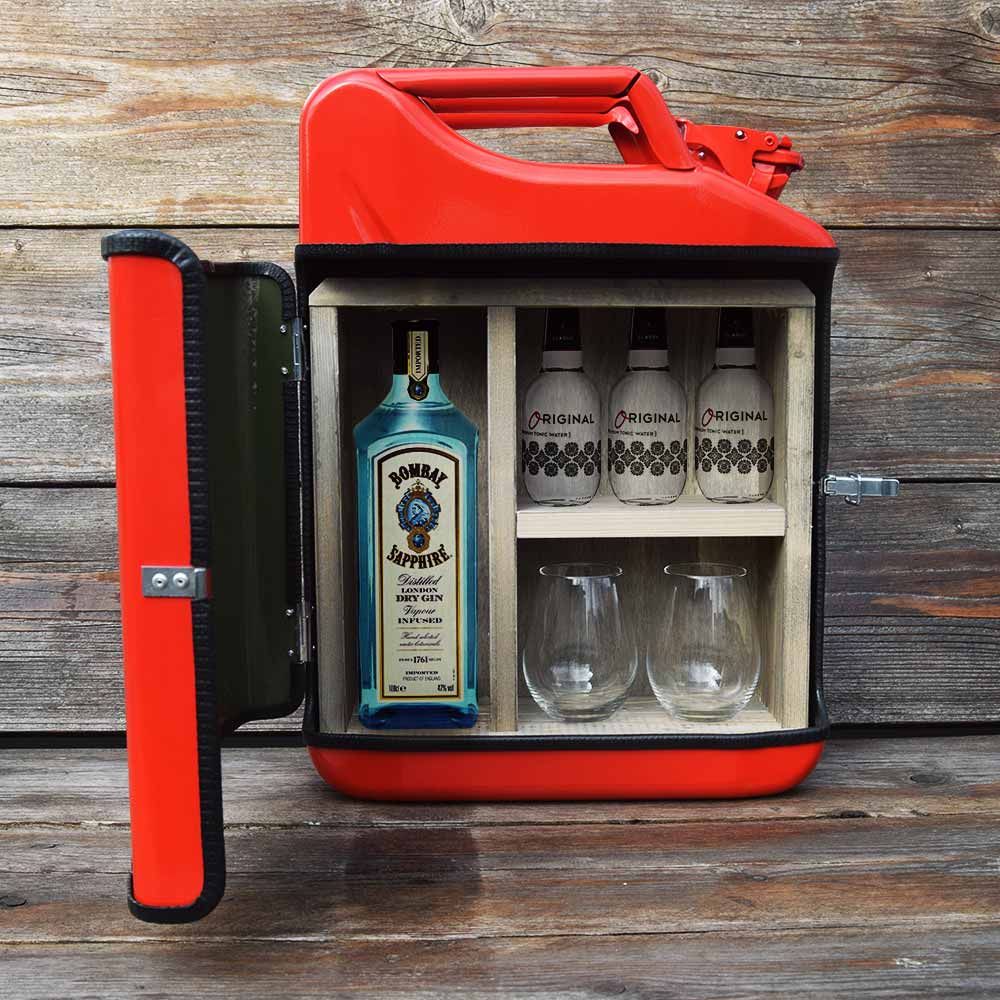 Jerrycan Gin Bar Draagbare Rode Bar Cabinet Ruimte voor Fles Gin Tonics Uniek Cadeau Persoonlijke Mobiele Gin Station