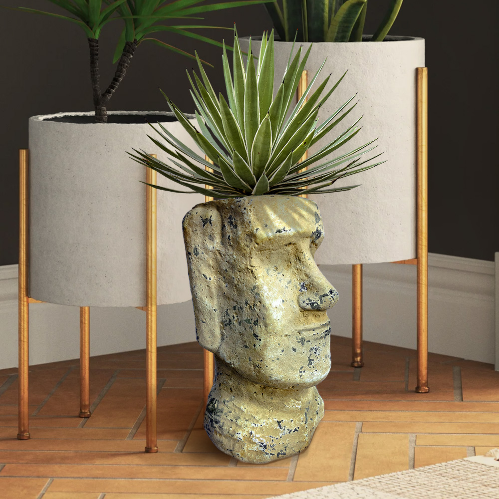 Moai Paaseiland Bloempot 30 cm Betonnen Plantenhouder Crème Kleur Cultuurrijk Tuinaccent