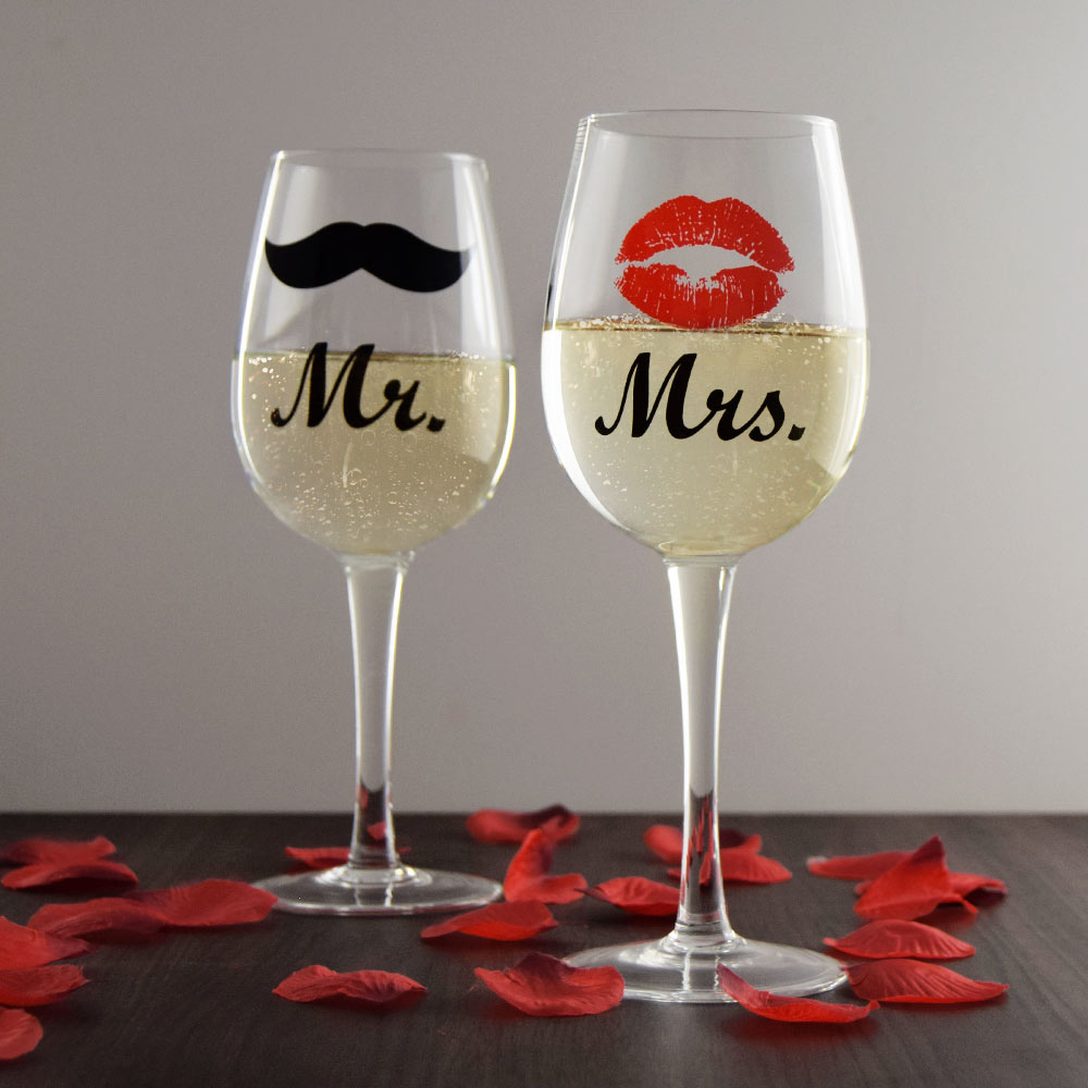 Mr. Mrs. Wijnglazen Set van 2 430 ML Perfect Valentijns Cadeau Grote Wijnglazen