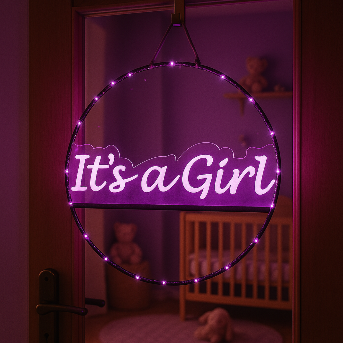 Raam- Deur cirkel it's a girl verlicht