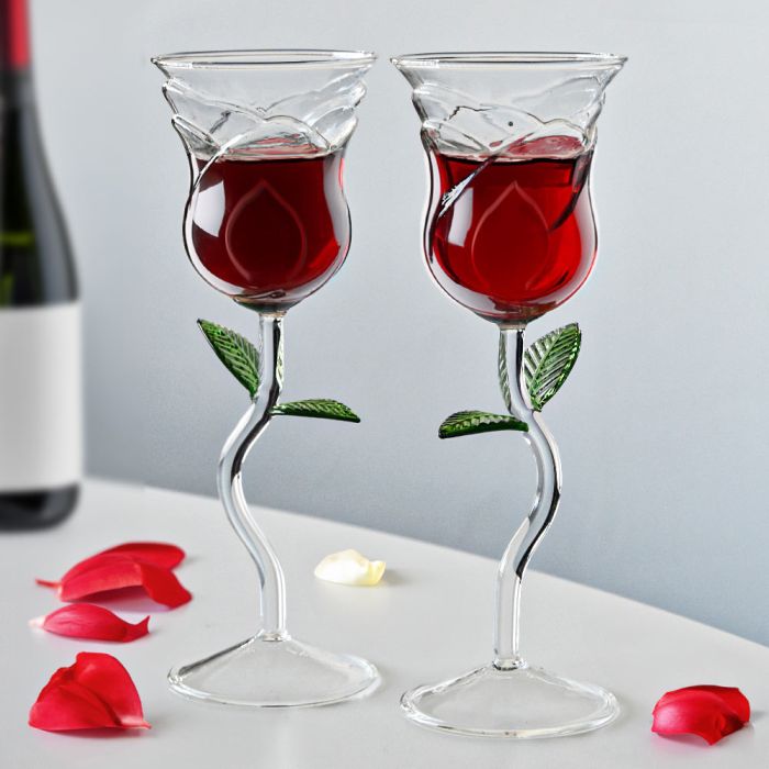 Wijnglazen In de vorm van een roos Set van 2 8 x 22,5 cm 200 ml Leuke wijnglazen Wijn accessoire