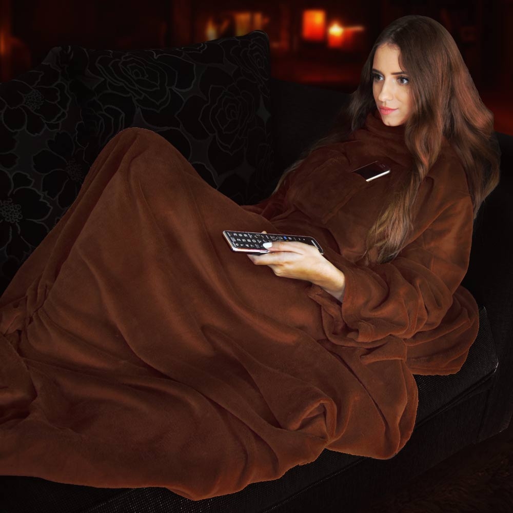 Snuggie Original Deluxe Bruin XL Fleece Deken Met Mouwen Anti Pluis 215x150 cm Plaid