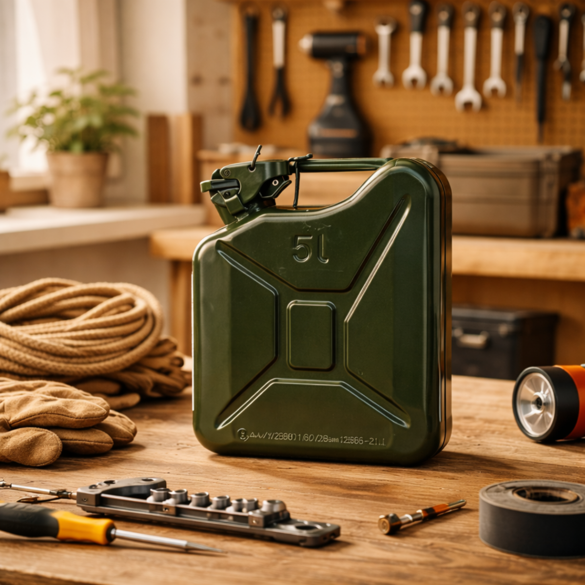 Stalen Jerrycan 5L - Groen - Hoogwaardig staal - Decoratief Item - Origineel Cadeau afbeelding