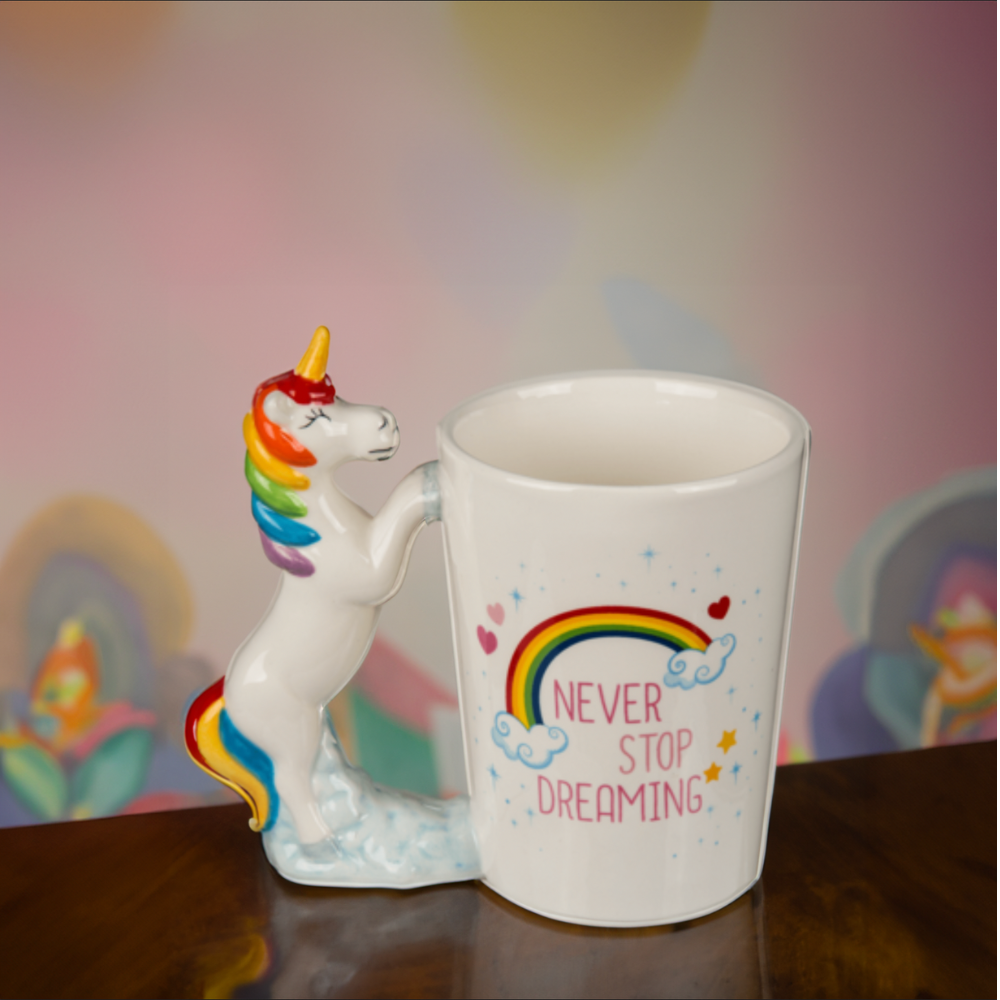 Unicorn mok 'Never stop dreaming' 11 x 9 cm Unicorn beker Meiden mok