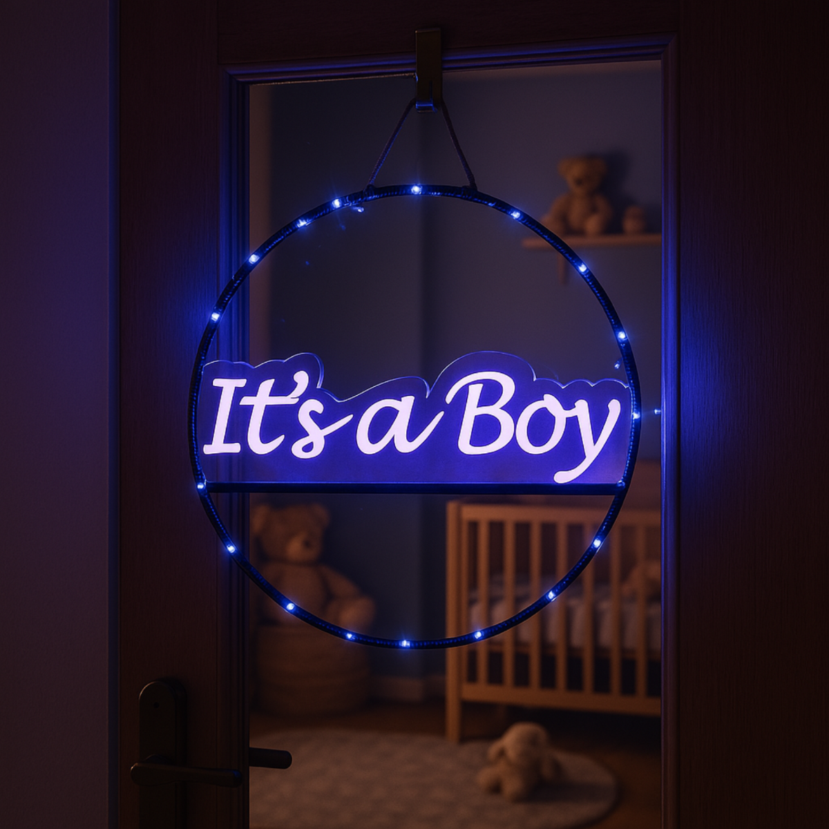 Verlichte Raam/deur cirkel it's a boy