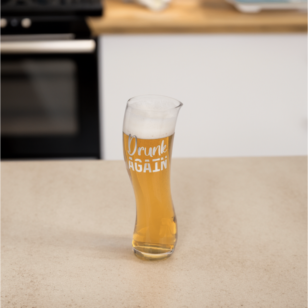 Wiebelig bier glas Perfect cadeau voor de bierliefhebber 'Drunk again' bedrukking Originele bierglazen Bierglas grappig